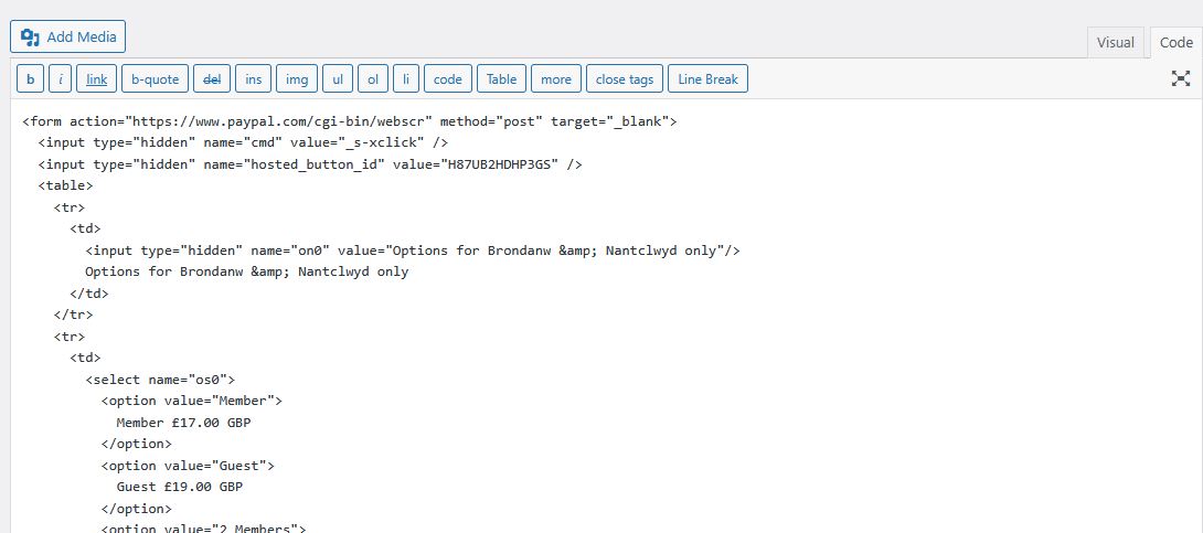 Code as it comes from Paypal